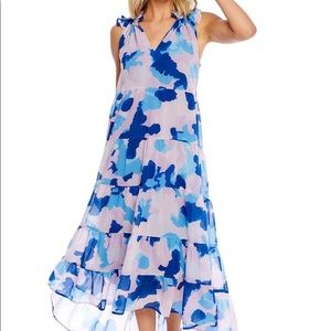 Blue and purple pattered dress with ruffle sleeve!